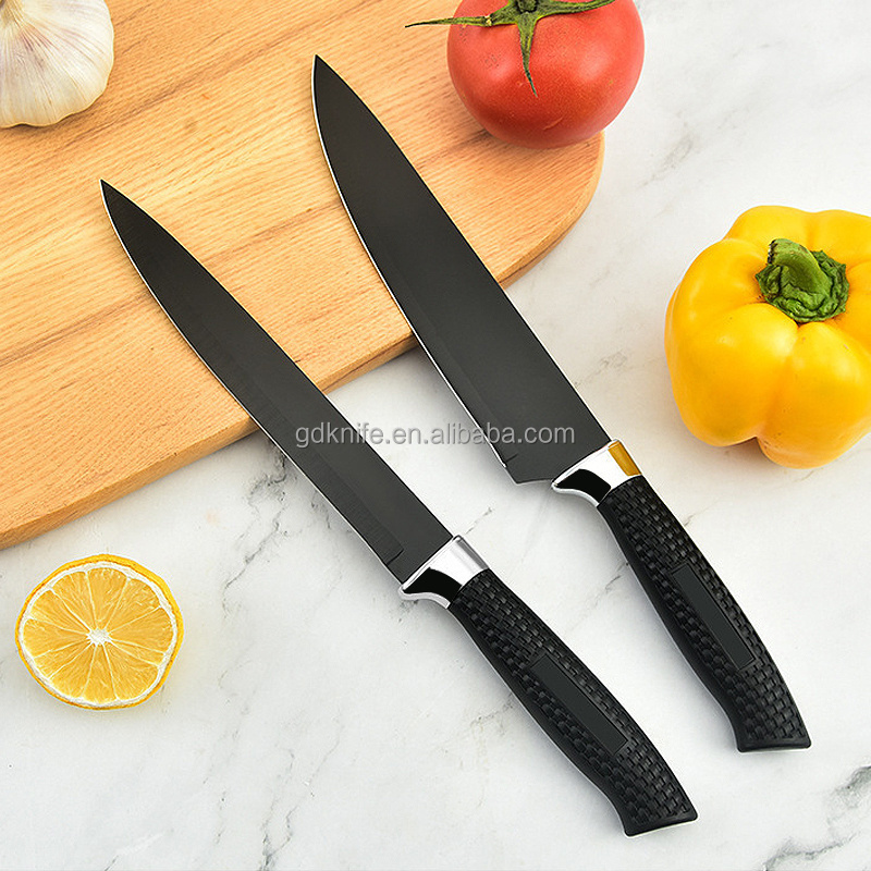 Professional 7 pcs with pp handle black non-stick coating stainless steel kitchen knife set with cover