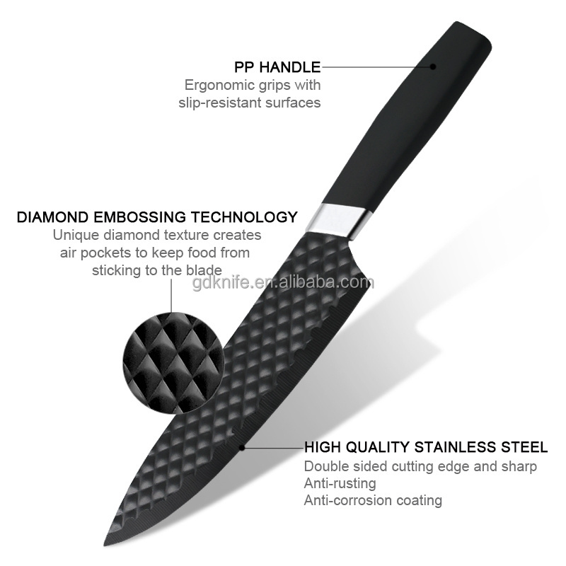 6 PCS Diamond embossing technology blade stainless steel Chef Modern knives Kitchen Knife Set with Gife Box