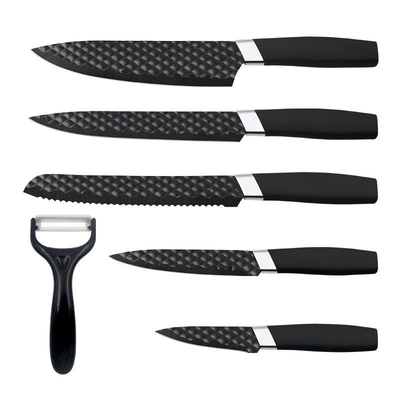 6 PCS Diamond embossing technology blade stainless steel Chef Modern knives Kitchen Knife Set with Gife Box