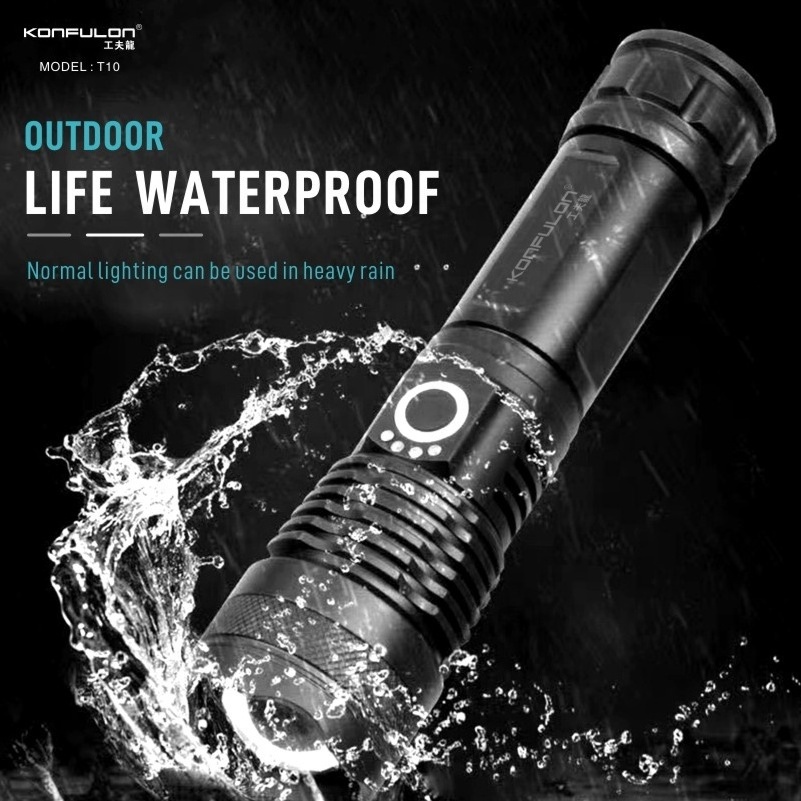 Konfulon New Releases 2024 Waterproof 2200mAh USB Rechargeable Flashlight 30W Most Powerful Portable LED Flashlight Outdoor