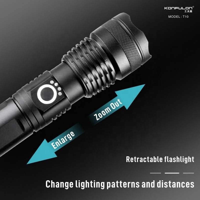 Konfulon New Releases 2024 Waterproof 2200mAh USB Rechargeable Flashlight 30W Most Powerful Portable LED Flashlight Outdoor