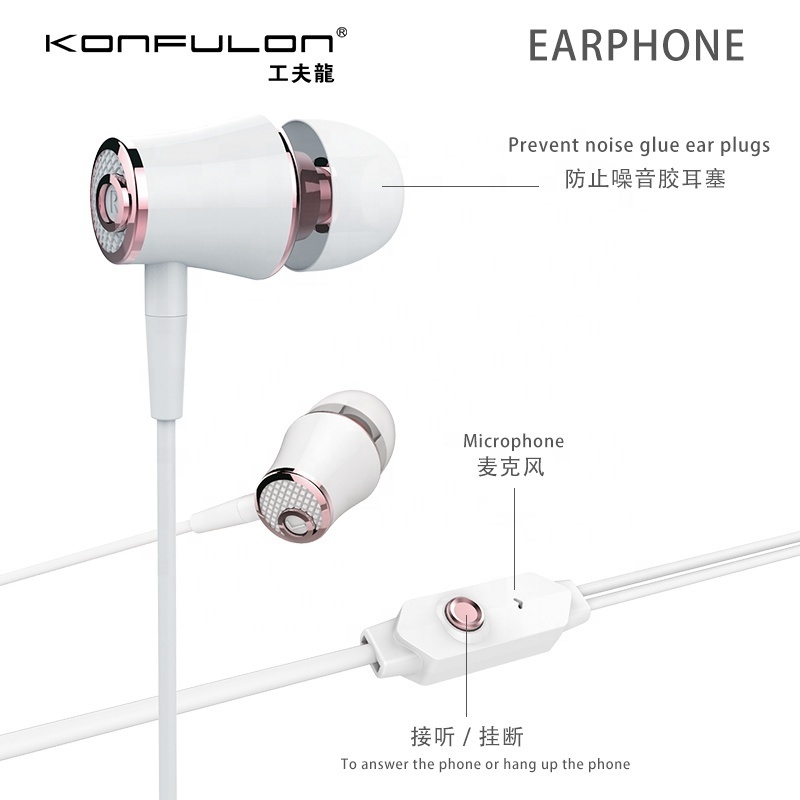 Konfulon Hot Selling Products 2023 Low Price 3.5mm Wired Headphones 1M TPE Wired Earphone Wire In Ear Earbuds For Mobile Phones