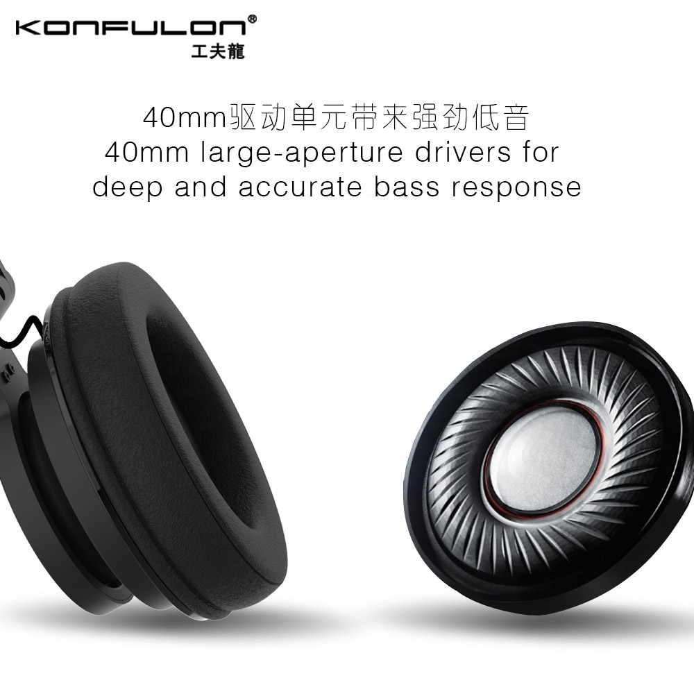 Konfulon 2022 Leather 1M Noise-cancelling Over-ear Wireless Headphones Wire Headset Super Bass Headphone for PC Mobile Phones