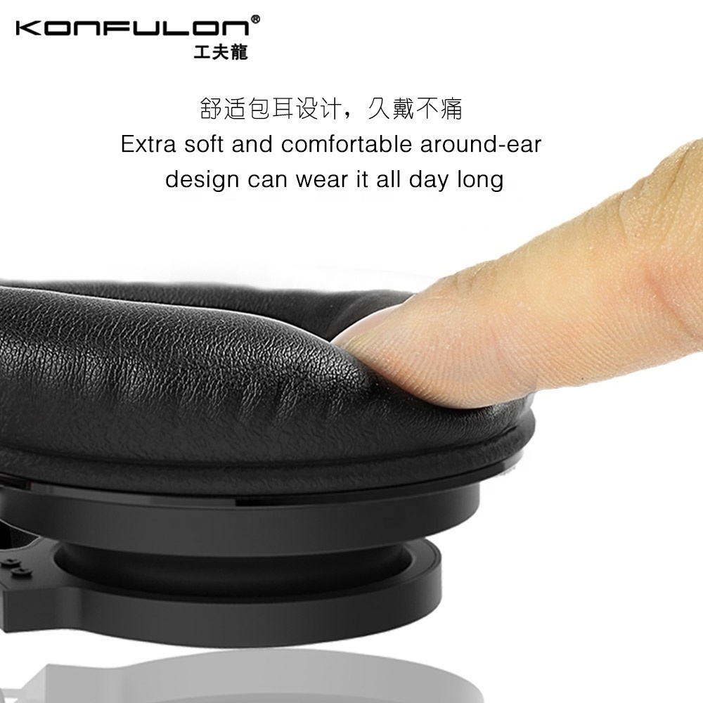 Konfulon 2022 Leather 1M Noise-cancelling Over-ear Wireless Headphones Wire Headset Super Bass Headphone for PC Mobile Phones