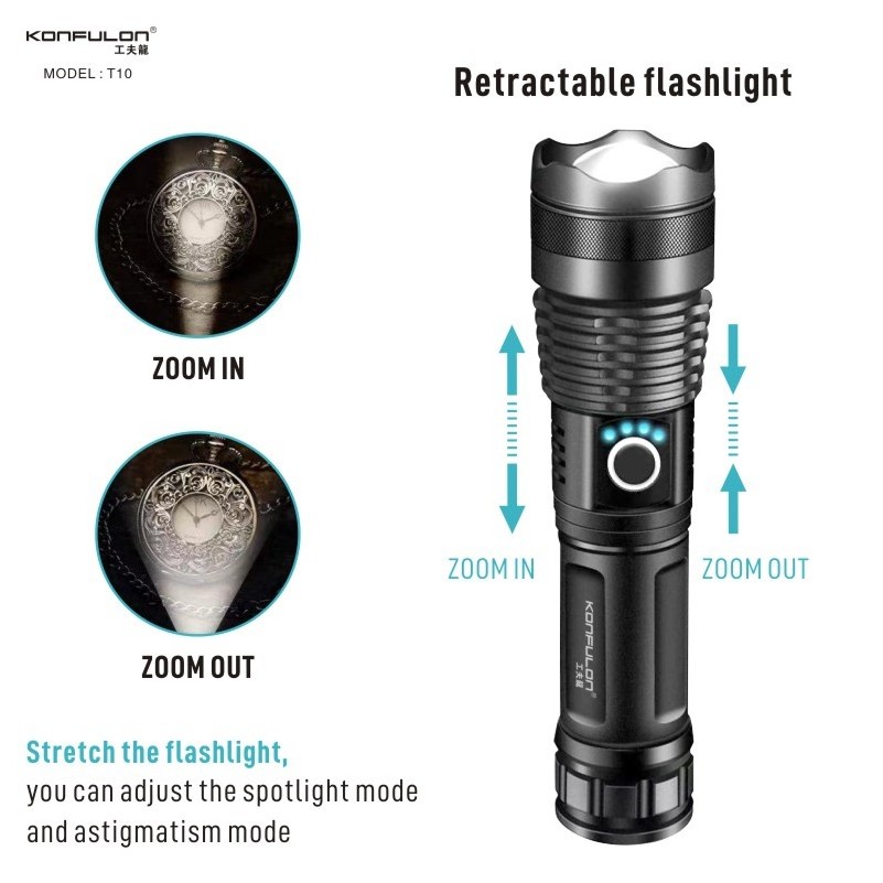 KONFULON Waterproof  Tactical Flashlights with USB Rechargeable Battery and 3000 Lumen Powerful LED Light for Emergency Lighting