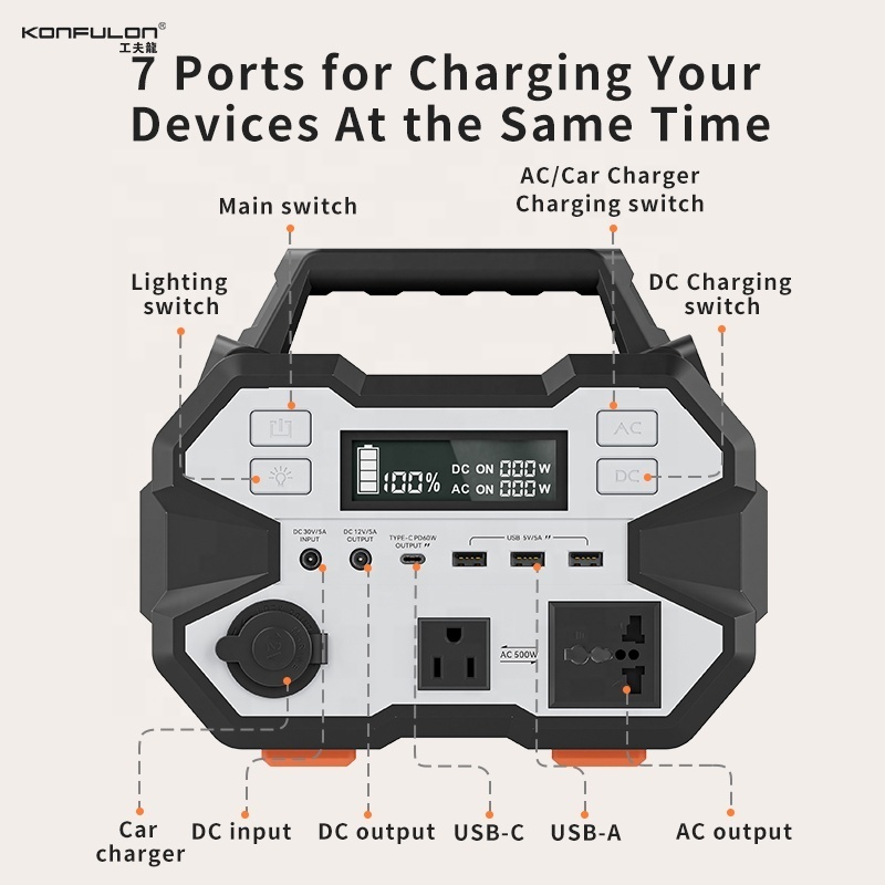 KONFULON 2024 Trending 500W 135800mAh Portable Power Station for Outdoor Camping Emergency Battery and Home Energy Storage