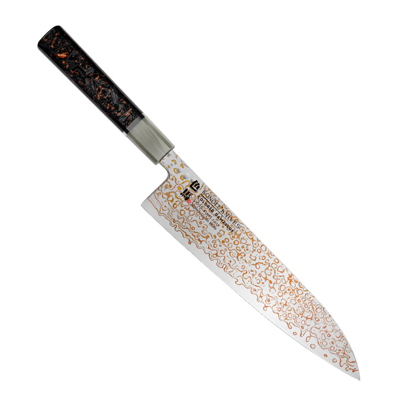 240MM Gyuto Knife High-end 67 Layers Copper Damascus Steel Kitchen Knife VG-10 Core with Buffalo Horn Carbon Fiber Copper Handle