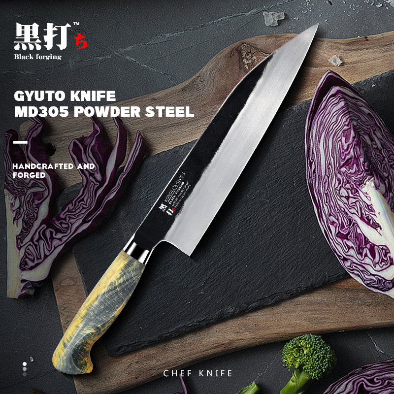 BLACK FORGING 240mm Gyuto Knife  Useful Kitchen Knife  MD305 Powder Steel Stabilization Wood handle