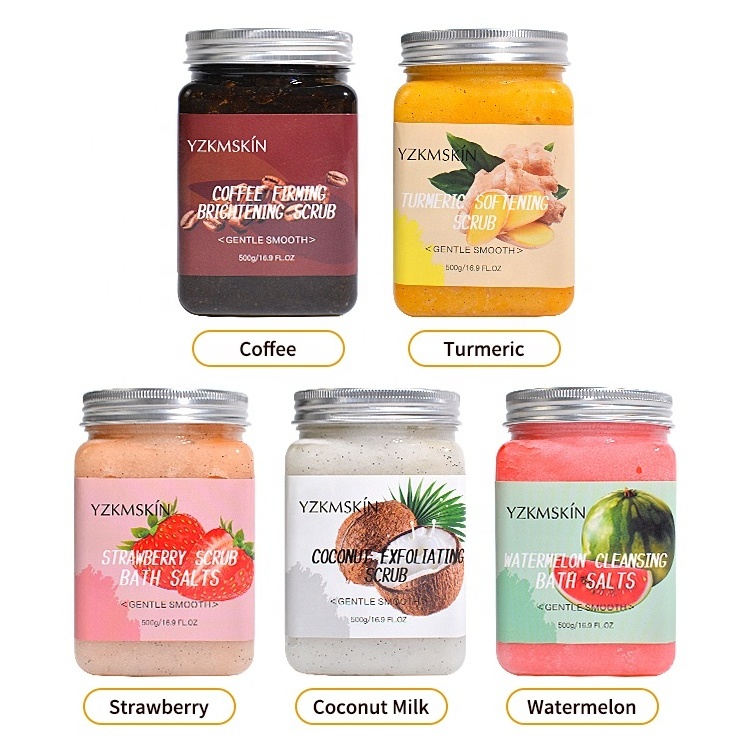 Wholesale Custom Private Label Natural Exfoliating Organic Fruit Scrub Set Turmeric Coffee Whitening Dead Sea Salt Body Scrub