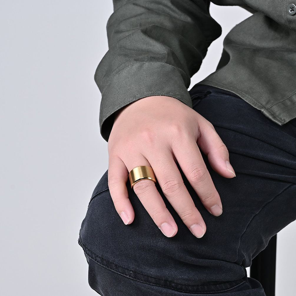 Custom Men Matte Color Simple Style 18K Gold Plated 316L Stainless Steel Jewelry Ring