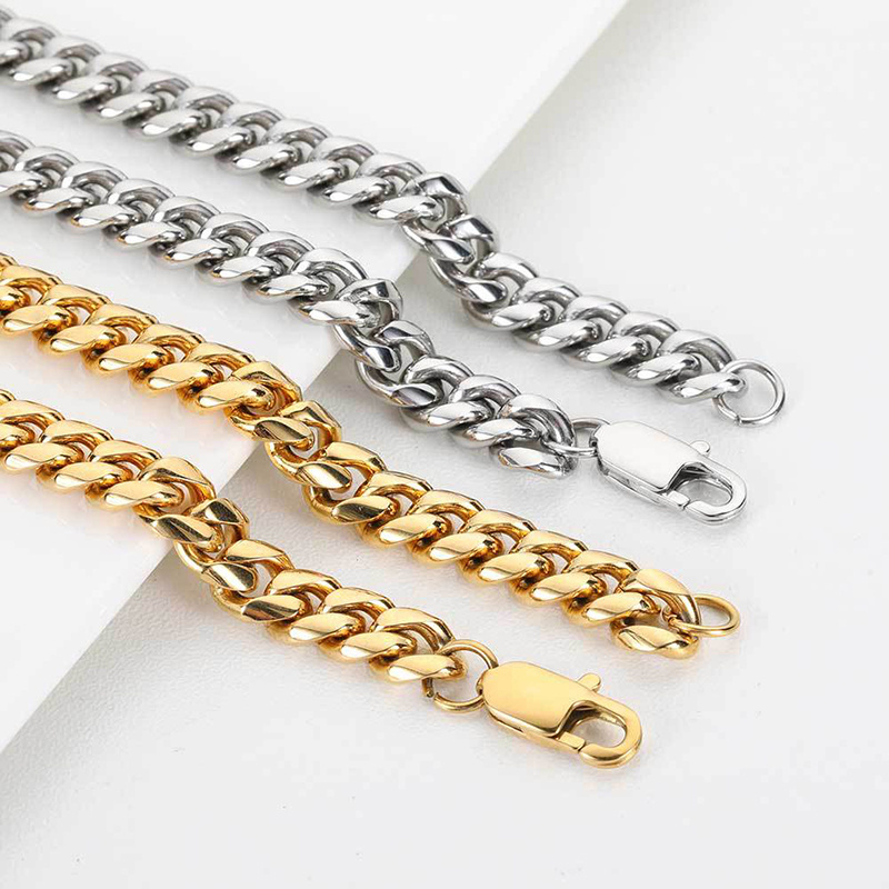 Occident Hot Sale Bulk Stainless Steel Cuban Link 4 6 8mm Width Hip Hop Style Gold Plating Buckle Chain for Men