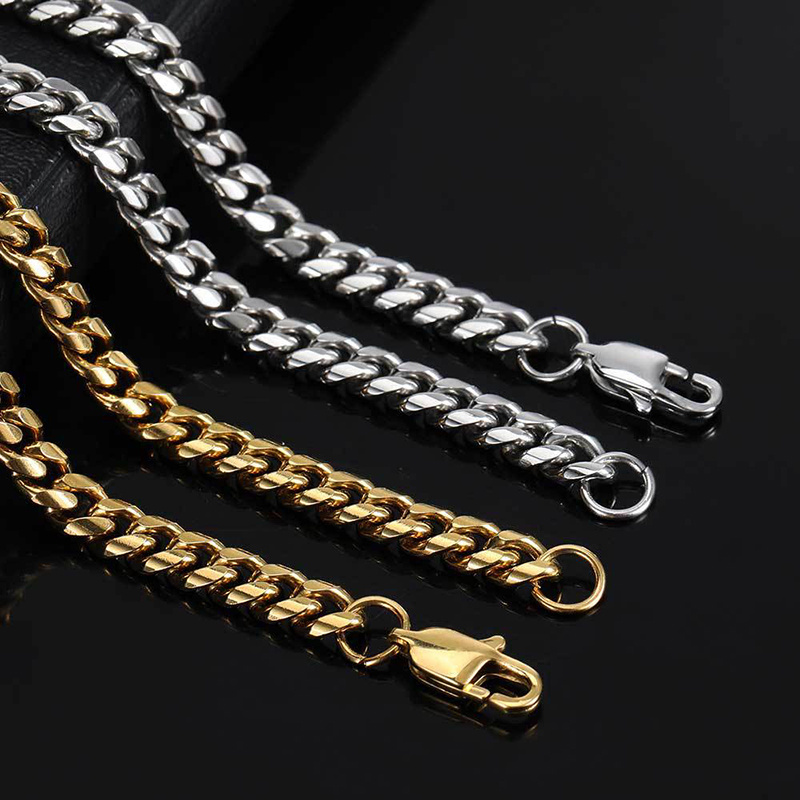 Occident Hot Sale Bulk Stainless Steel Cuban Link 4 6 8mm Width Hip Hop Style Gold Plating Buckle Chain for Men