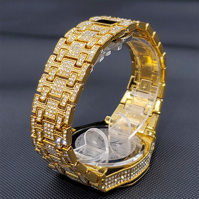 Customized Mens 18K Gold Plated Luxury Hip Hop Cuban Diamond Moissanite Simulants Iced Out Watch