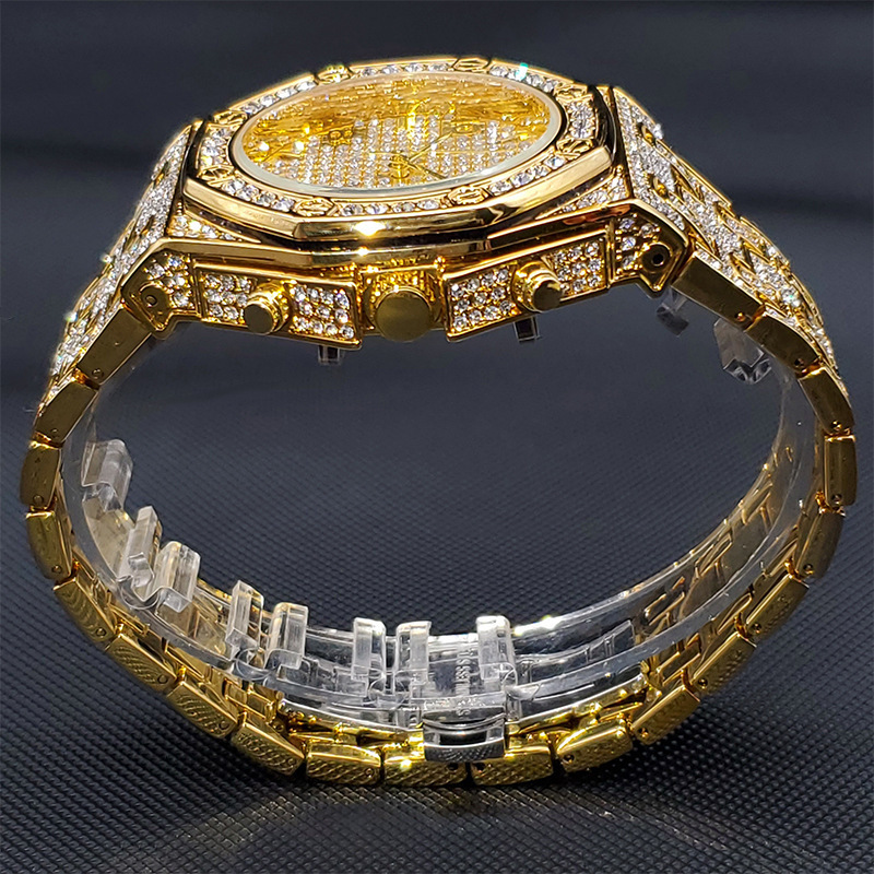 Customized Mens 18K Gold Plated Luxury Hip Hop Cuban Diamond Moissanite Simulants Iced Out Watch