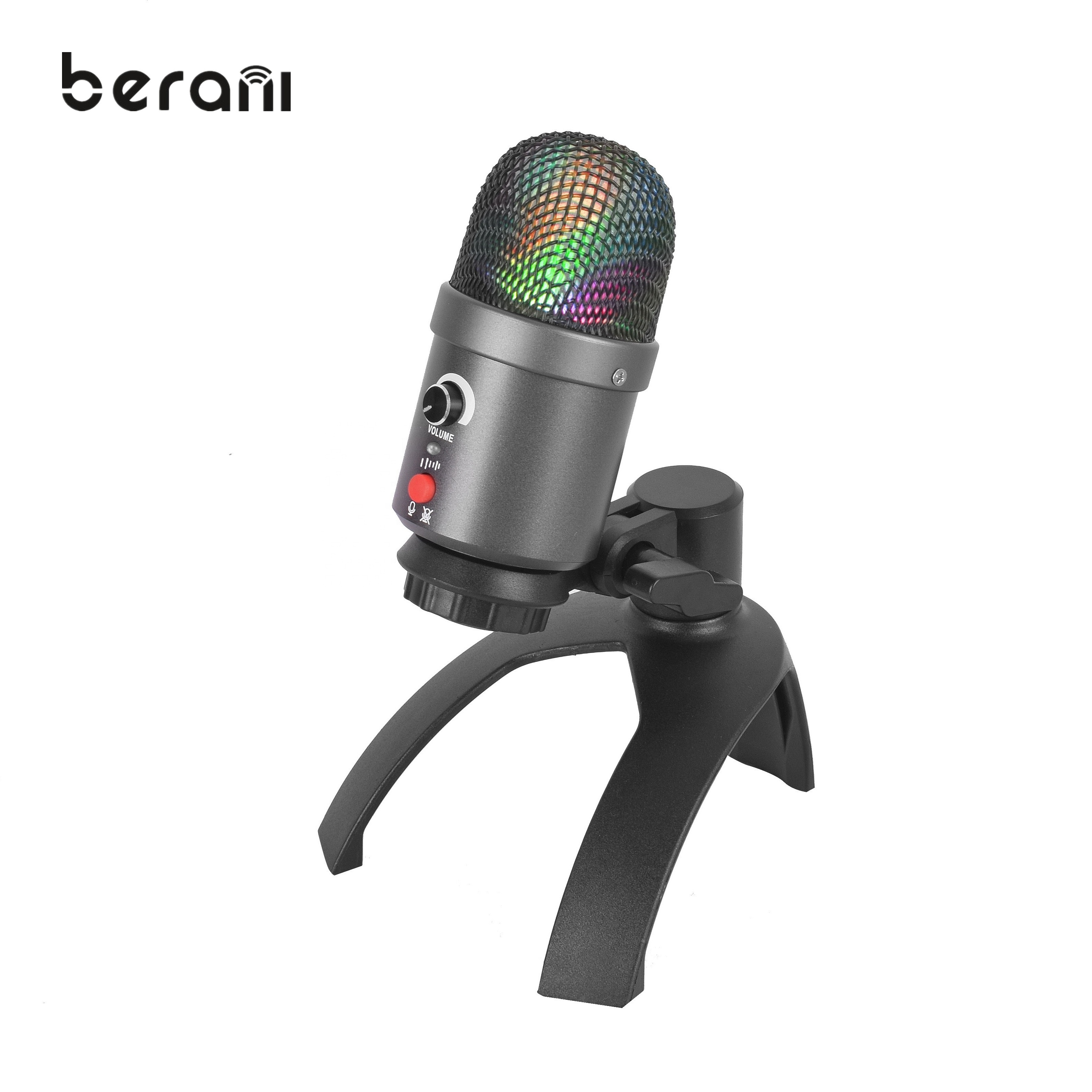 Berani BL-806 Newest Design Custom Double Cartridges Microphone Black Gift Box Flash Light Wired Pc,mobile Phone Support -