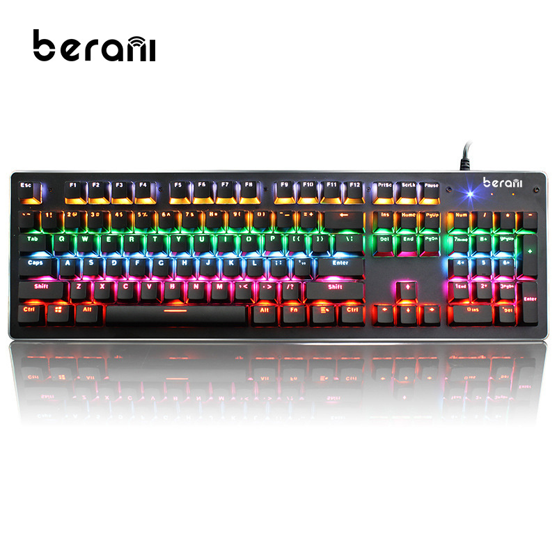 Berani K100 Hot Selling Wired 104 Keys Desktop Blue Switch Mechanical Gaming Keyboard RGB Aluminium + ABS Black Usb USB 2.0