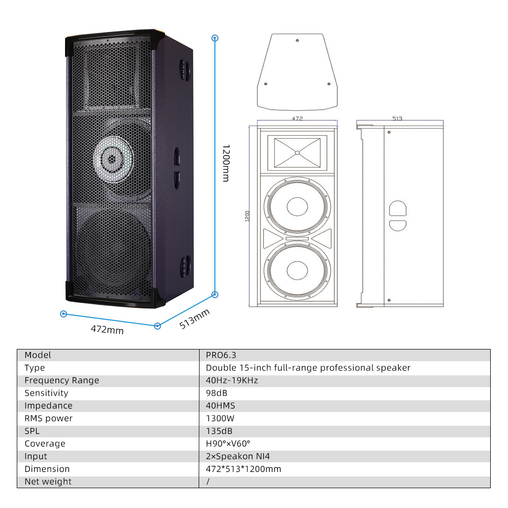 Berani PRO6.3 Fashion PA System Sound Bar Full Range Professional Audio Speaker Home Theater Party Double 15 Inch Wood 3C