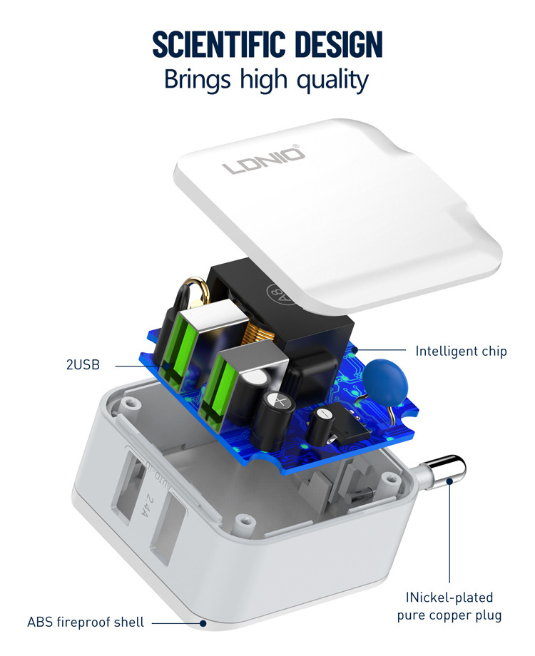 LDNIO A2201 12W Charger wall power adapter for phone and tablet 2.1a wall charger korea slim wall charger