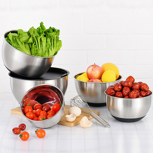 Wholesale Eco-Friendly Bakery Mixing Bowl Kitchen Baking Food Container Stainless Steel Salad Bowl With Black Lid