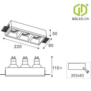 GDLED Down Light Gypsum Plaster Recessed Ceiling Light GU10 5W Trimless Spot Light