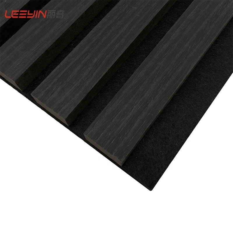 Fire-retardant Wood Panel Akupanel Black Oak Slat Akustik Panel Office Hotel Sound Absorbing Panel