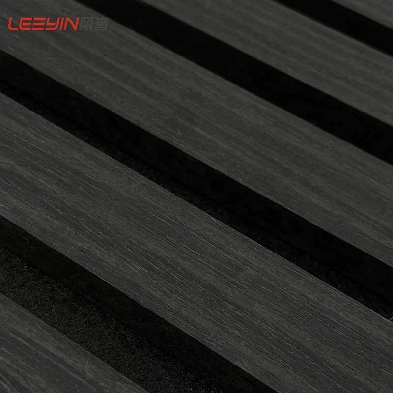 Fire-retardant Wood Panel Akupanel Black Oak Slat Akustik Panel Office Hotel Sound Absorbing Panel