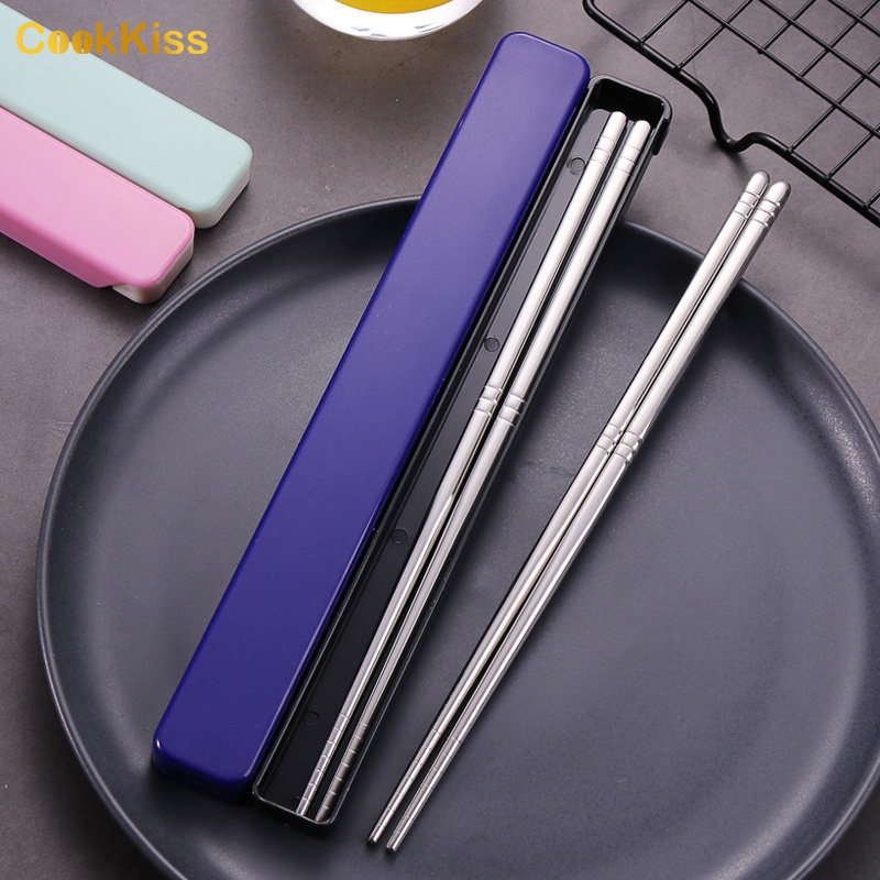 Manufacturer Custom Japanese Reusable Printing Stainless Steel Travel Chopsticks With Box