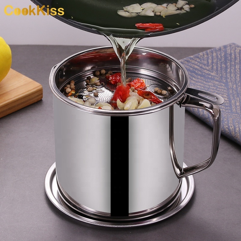 Leakproof Household 304 Stainless Steel Oil Pot Kitchen Oil Filter Pot With Lid