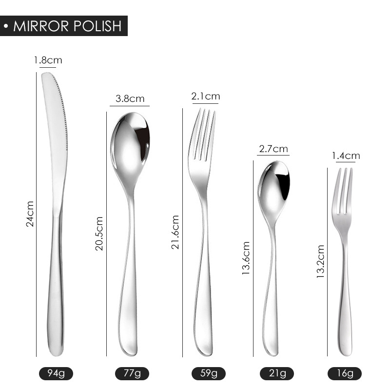 A16 Factory Price 18 10 Metal Tableware Restaurant Silver Cutlery Stainless Steel Flatware Set