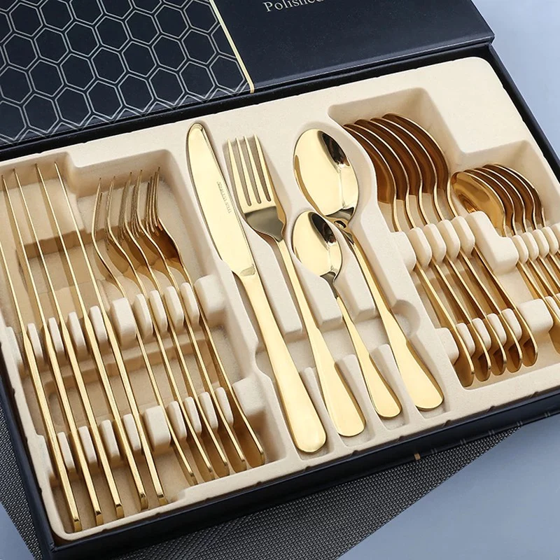 Wholesale Luxury Silver Rose Gold Wedding Stainless Steel Flatware Golden Spoon Knife Fork Set 24pcs Cubiertos Cutlery Set