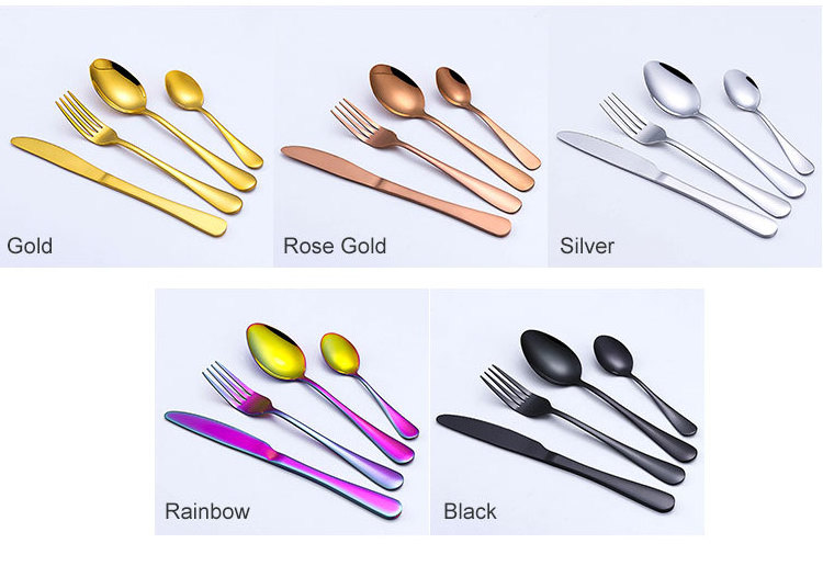 Wholesale Luxury Silver Rose Gold Wedding Stainless Steel Flatware Golden Spoon Knife Fork Set 24pcs Cubiertos Cutlery Set