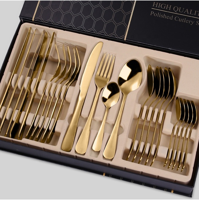 Wholesale Luxury Silver Rose Gold Wedding Stainless Steel Flatware Golden Spoon Knife Fork Set 24pcs Cubiertos Cutlery Set