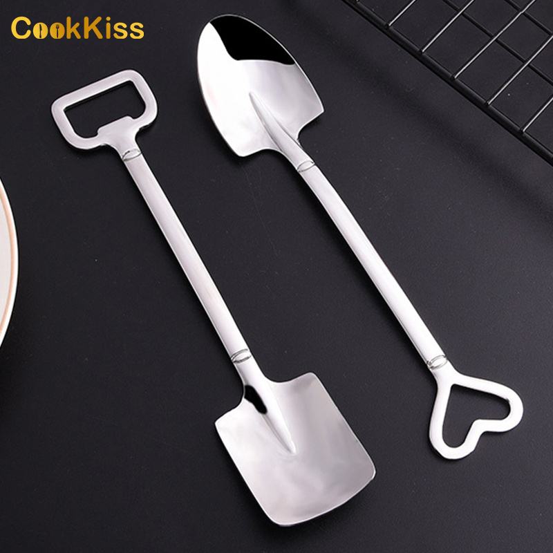 Cute Shovel Design Ice Cream Dessert Milk Tea Yogurt Scooper Fruit Coffee Spoon Stainless Steel Scoops Luxury Flatware Spoon