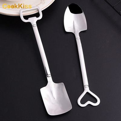 Cute Shovel Design Ice Cream Dessert Milk Tea Yogurt Scooper Fruit Coffee Spoon Stainless Steel Scoops Luxury Flatware Spoon