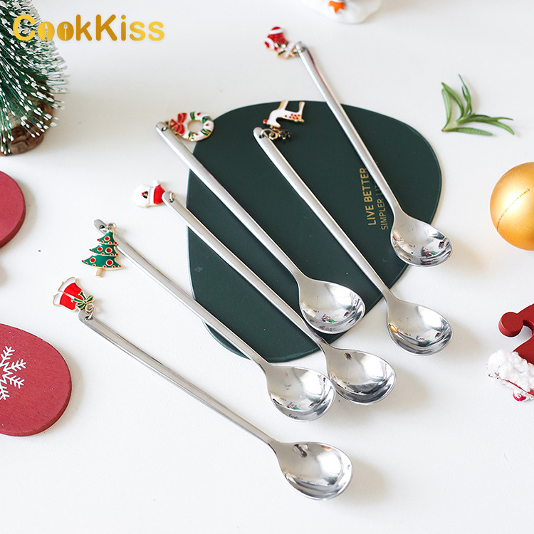 Custom Christmas Tea Spoon Promotion Teaspoon Stainless Steel Mixing Silver Metal Coffee Spoon