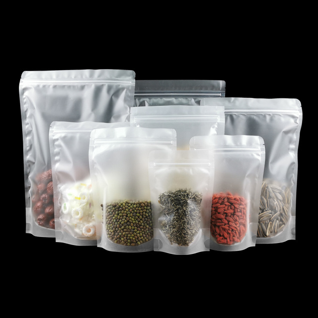 In Stock PET Transparent Stand Up Pouch Zip Lock Plastic BagsFood Spice Powder Packaging Pouch for Food