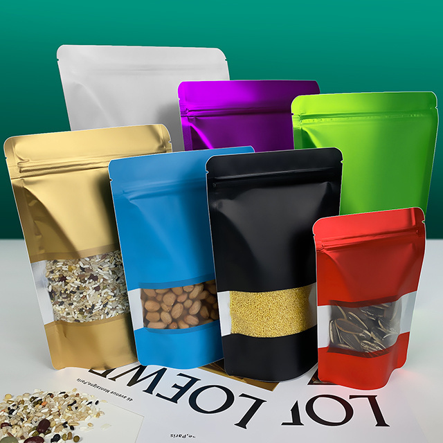 Resealable Matte Metallic Color Custom Logo PET Plastic Aluminum Foil Stand up Pouch Bag Doypack Dry Food Packaging with Zipper