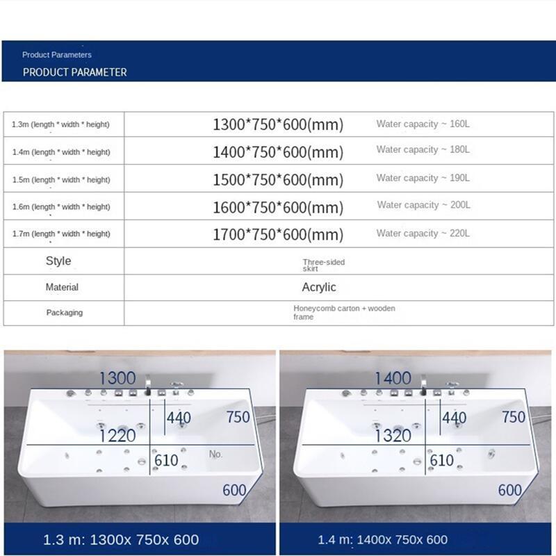 Bathroom rectangle acrylic bathtub Jetted whirlpool tub free standing bathtub indoor customized ceramic bathtubs