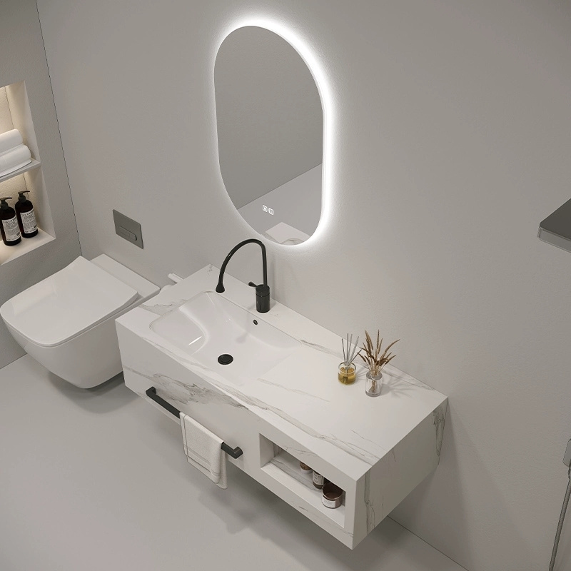 NEW Wall mounted Sintered stone basin marble bathroom sink face wash basins with mirror and cabinets vanity