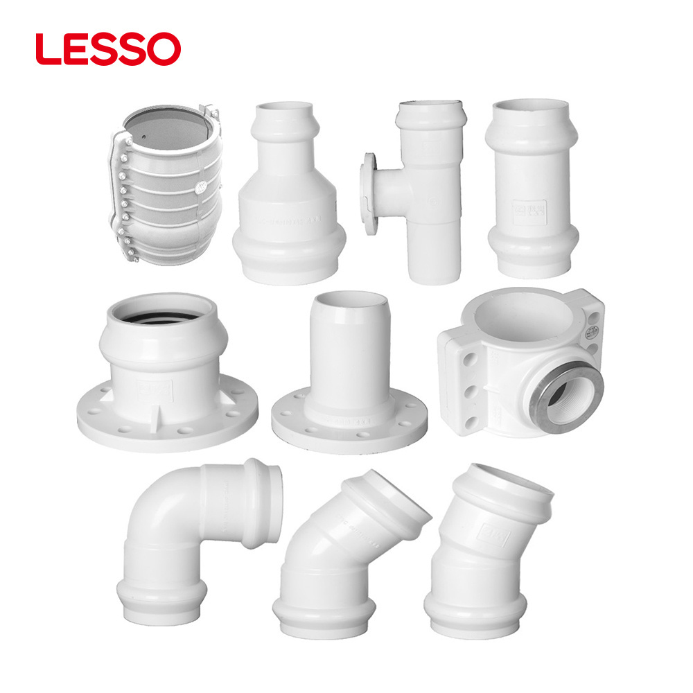 LESSO white blue pvc pipe gasket fitting tee union reducer hot-tap saddle tensioner pvc coupling pipe tee joint fittings