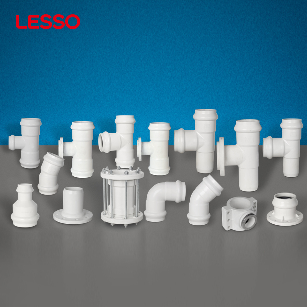 LESSO white blue pvc pipe gasket fitting tee union reducer hot-tap saddle tensioner pvc coupling pipe tee joint fittings