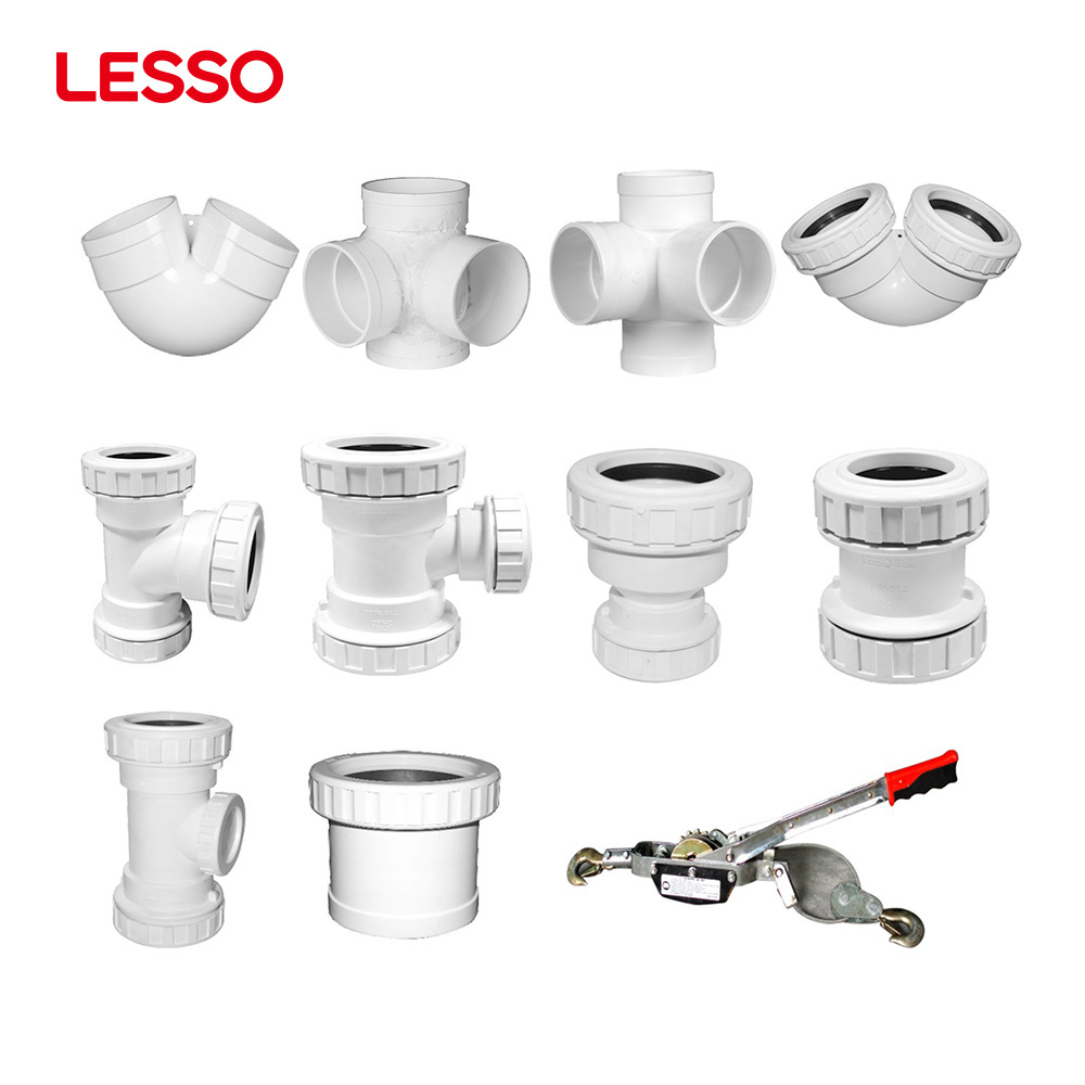 LESSO China customizable Corrosion Resistance ISO 3633 GB/T 5836 2 3T plastic white pvc-u Drainage pipe fittings Tensioner