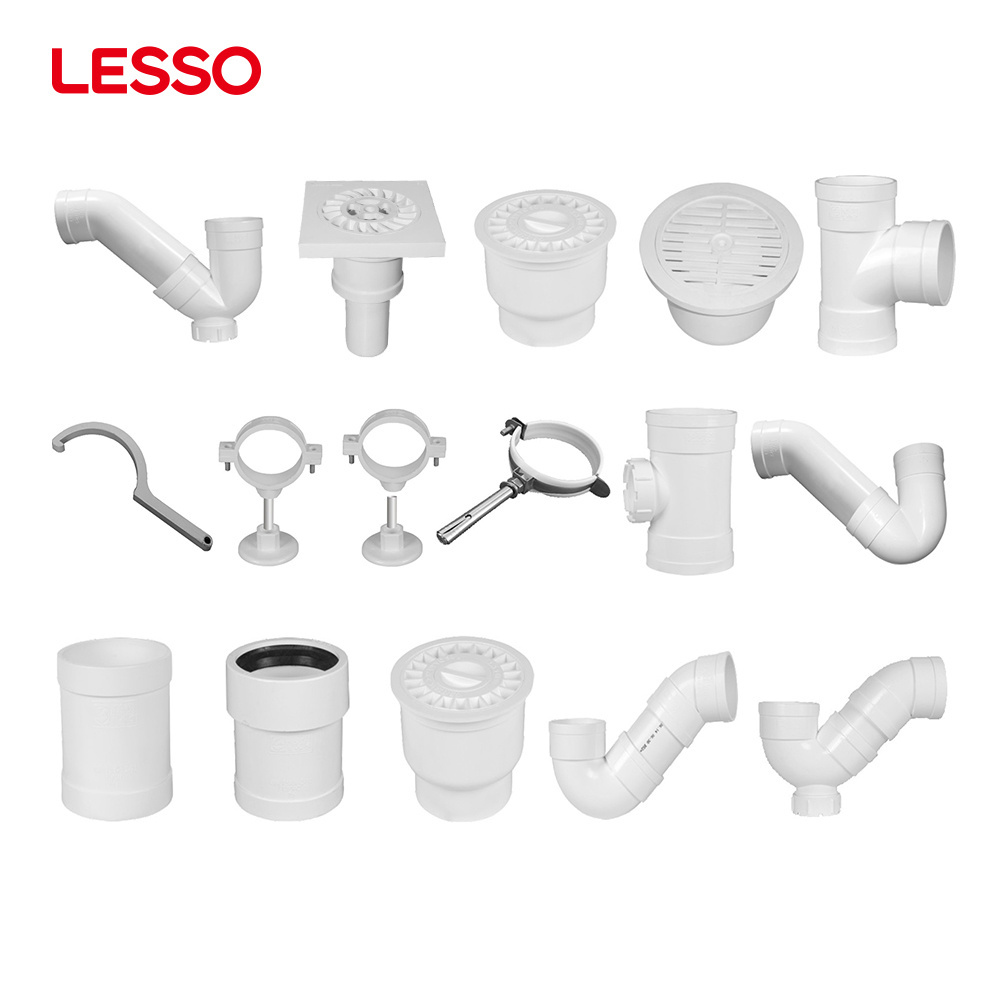 LESSO China customizable Corrosion Resistance ISO 3633 GB/T 5836 2 3T plastic white pvc-u Drainage pipe fittings Tensioner