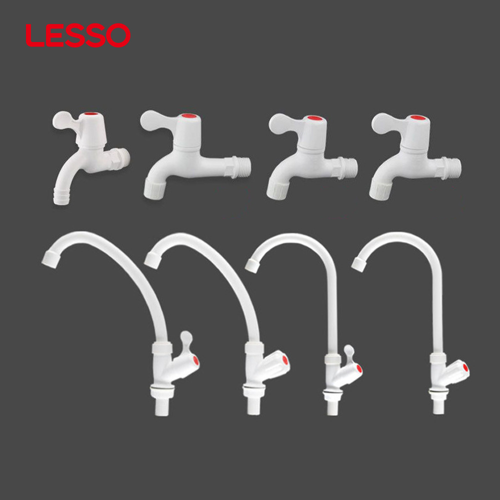 LESSO Wholesale customizable Durable single handle kitchen water taps white pvc small plastic faucet