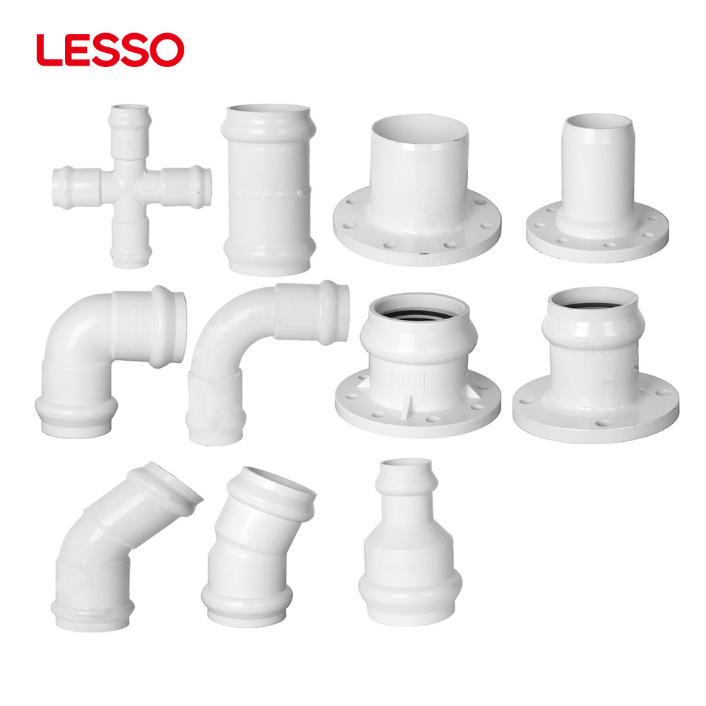 LESSO PVC-U gasket fittings eco-friendly coupling elbow fittings white pvc reducer tee high pressure tee