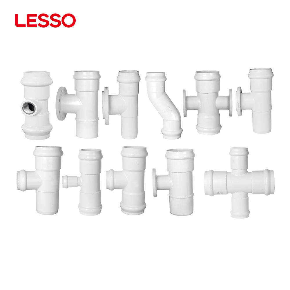 LESSO white blue pvc pipe gasket fitting tee union reducer hot-tap saddle tensioner pvc coupling pipe tee joint fittings