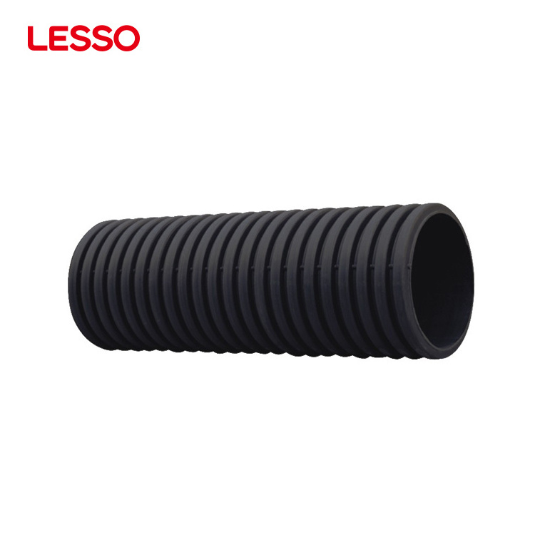 LESSO sewage discharge plastic culvert pipe hdpe double wall 12 24 inch corrugated drain pipe