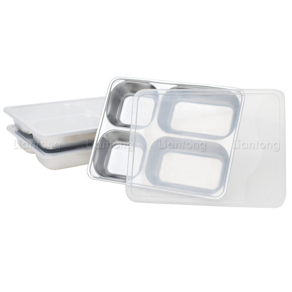 Divided tray stainless steel 4 compartments food tray plate school canteen compartments plates