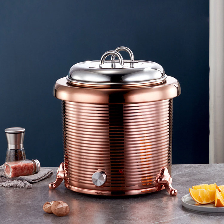 Commercial Catering Buffet Equipment Big Capacity Stainless Steel Electric Heating Stew Curry Thermos Soup Stock Warmer Pot