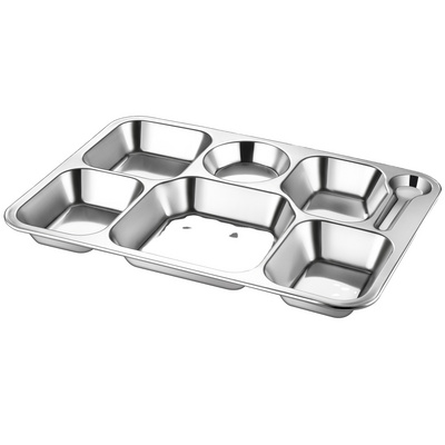 wholesale 7 food tray with compartment stainless steel divided food plate lunch serving tray for school and canteen